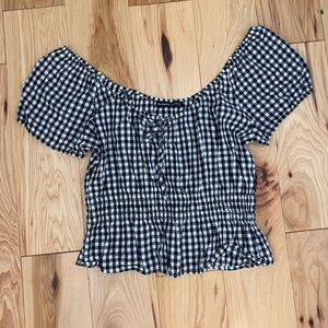 Black and White Gingham Milkmaid Top